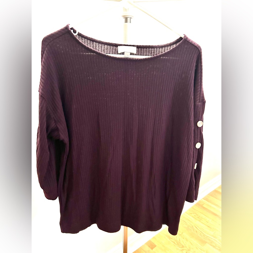 Loft Purple/Plum Ribbed Top with Button Detail on Sleeve